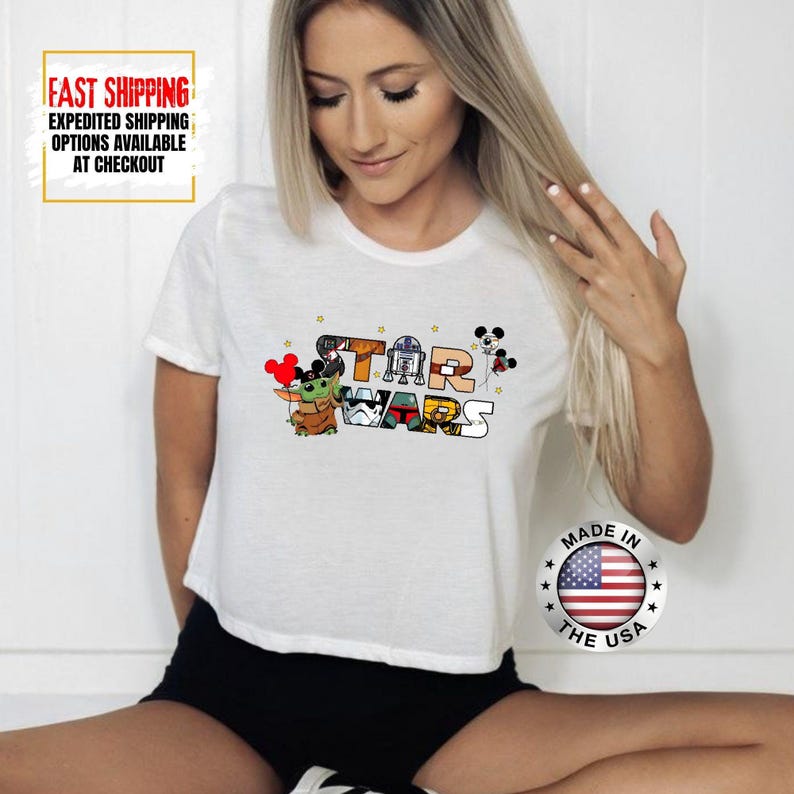 Top corto Disney Star Wars, camiseta corta Mandalorian, top corto Galaxy's Edge, Darth Vader, Chewbacca, Star Jedi, top corto Luke Skywalker imagen 7