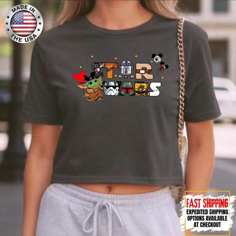 Top corto Disney Star Wars, camiseta corta Mandalorian, top corto Galaxy's Edge, Darth Vader, Chewbacca, Star Jedi, top corto Luke Skywalker imagen 13