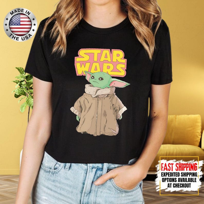 Disney Star Wars Baby Yoda Crop Top, Mandalorian Crop Tee, Galaxy's Edge Crop, Darth Vader, Chewbacca, Star Jedi, Luke Skywalker Crop Top image 12