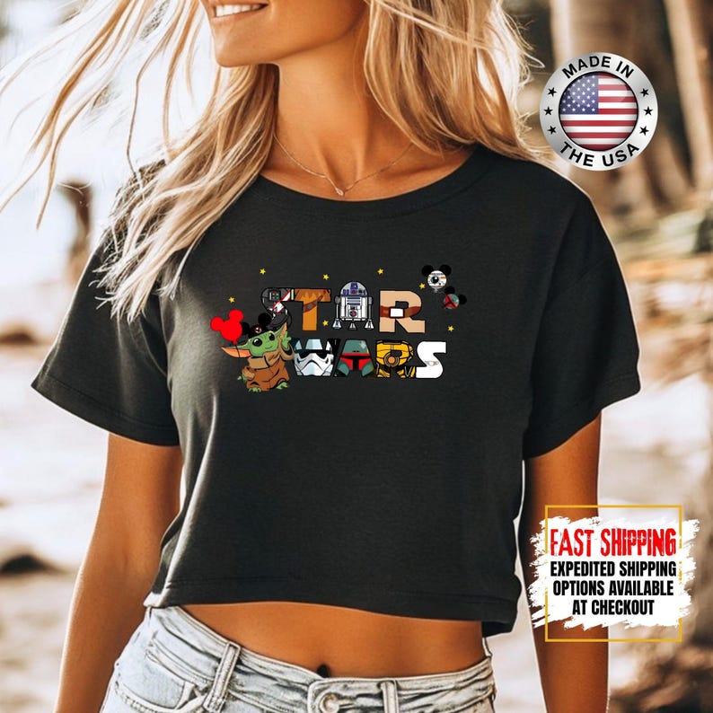 Top corto Disney Star Wars, camiseta corta Mandalorian, top corto Galaxy's Edge, Darth Vader, Chewbacca, Star Jedi, top corto Luke Skywalker imagen 10