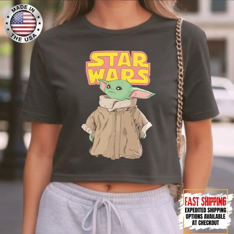 Disney Star Wars Baby Yoda Crop Top, Mandalorian Crop Tee, Galaxy's Edge Crop, Darth Vader, Chewbacca, Star Jedi, Luke Skywalker Crop Top image 13