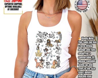 Disney Dogs Tank Top, Retro Disney Dog Tank Tee, Lady and the Tramp Tank, Pluto Disney Puppy Tee, Disney Pet Lovers Tank Top