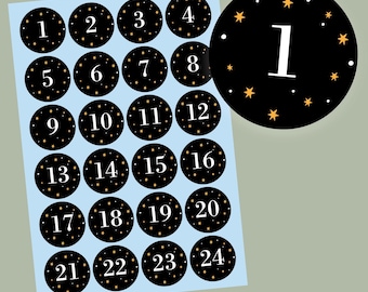 Christmas Countdown Advent Calendar Sticker Labels Stars Festive DIY 1-24