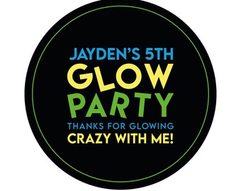Neon Glow Stickers Kids Personalised Disco Party Favour Bag Sweet Cone Thank You Labels