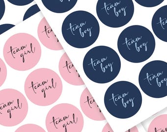 Gender Reveal Stickers Baby Shower Team Boy Team Girl Party Favour Labels