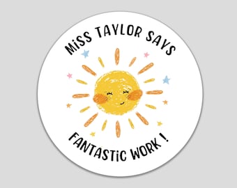 Teacher Reward Stickers Personalised Sun Primary School Custom Name Well Done Labels