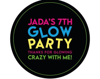Personalised Neon Glow Stickers Kids Disco Party Favour Bag Sweet Cone Thank You Labels