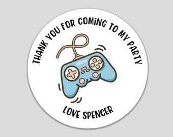 Gaming Party Stickers Personalised Kids Gamer Birthday Thank You Labels Name Party Bag Seals