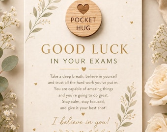Good Luck Exam Keepsake Card Wooden Pocket Hug Token Student Revision Motivation