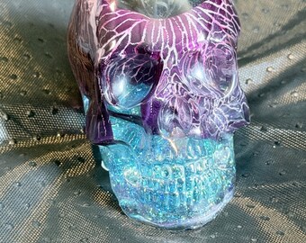Resin Skull With Purple Flower