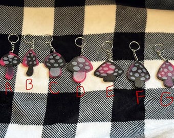 Pink and Black Mushroom Keychains