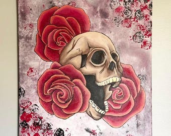 Skull With Roses Painting