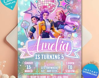 K-pop Demon Hunters 5th Birthday Invitation, K-pop Birthday Template, Kpop Anime Invite, Digital Download, Printable Card for Kids