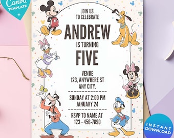 Editable Mickey Mouse Birthday Invitation, Digital Mickey Invite, Red Black Mickey Theme, Oh Twodles Birthday invite, Cute mickey mouse