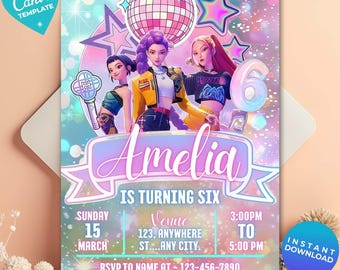 K-pop Demon Hunters Birthday Invitation, K-pop Birthday Template, Kpop Anime Invite, Digital Download, Printable Card for Kids