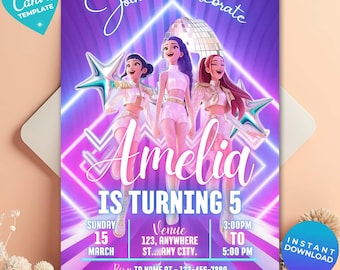Invitación de cumpleaños de cazadores de demonios K-pop, plantilla de cumpleaños K-pop, invitación de anime K-pop, descarga digital, tarjeta imprimible para niños