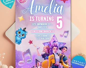 K-pop Demon Hunters Birthday Invitation, K-pop Birthday Template, Kpop Anime Invite, Digital Download, Printable Card for Kids