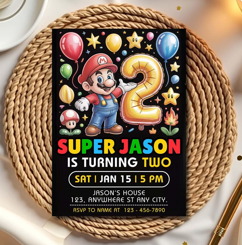 Editable Super Mario 2nd Invitation, Mario Bros Birthday Invitation ...
