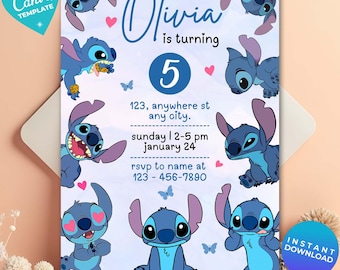 Editable Stitch Birthday Invitation, Editable & Printable Template, Cute Stitch Party Invite, Stitch Theme, Canva Template, Instant Download