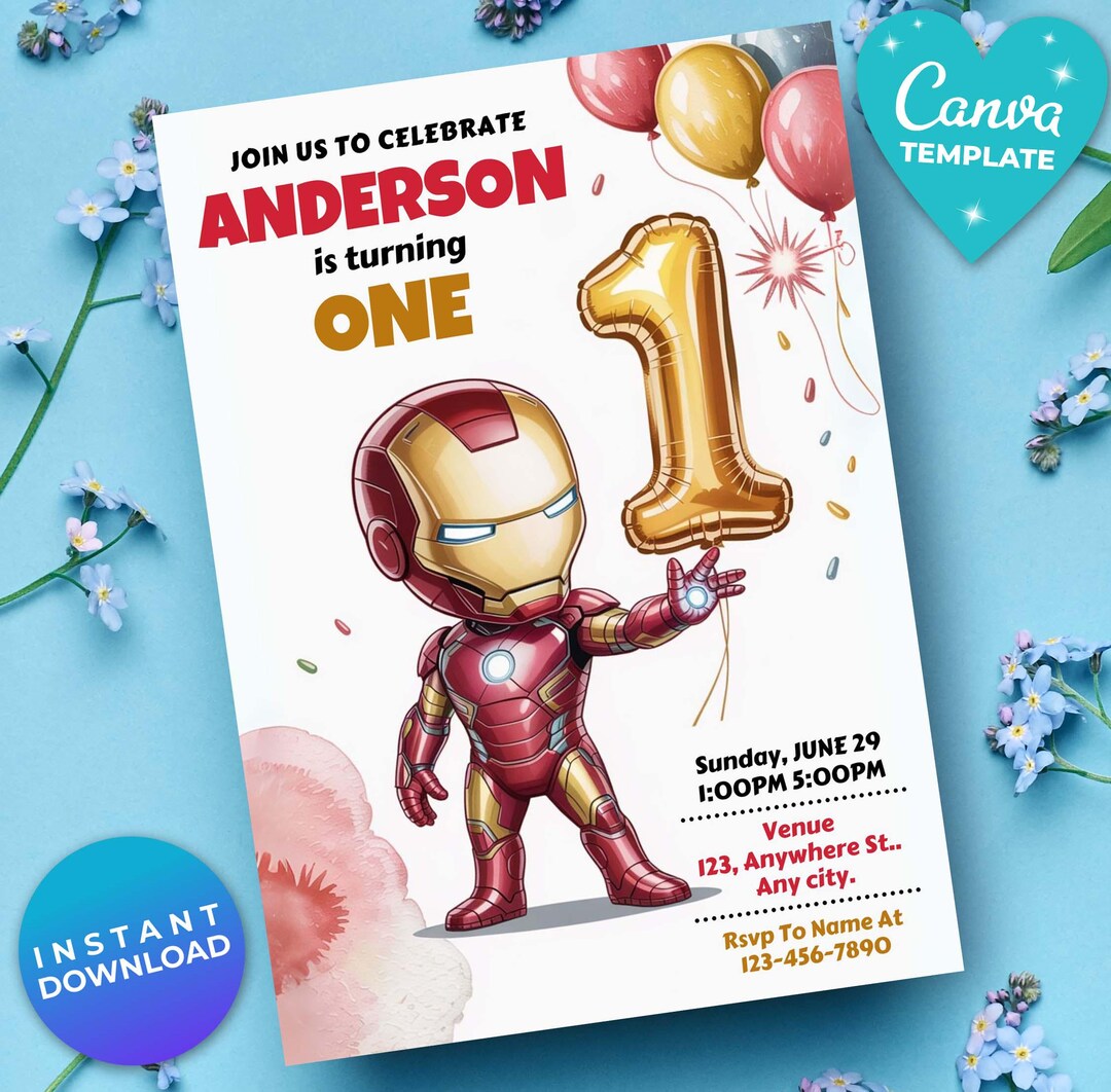 Iron Man 1st Birthday Invitation | Editable Superhero Party Invite ...