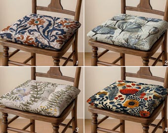 Cojín de lino estilo bohemio para silla de comedor, 7,6 cm de grosor - Cojín de asiento con estampado floral étnico