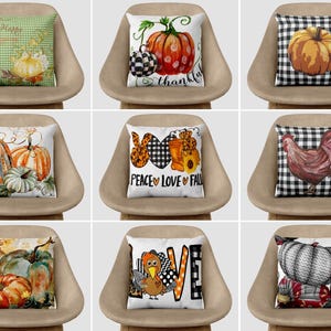 Pumpkin Pillow Cover: Pastel Plaid and Cockerel - Cozy Fall Decor