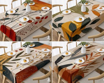 Abstract Leaves Tablecloth: Scandinavian Boho Decor (Soft Cotton Blend)