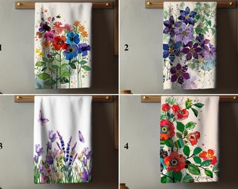 Floral Dish Towel: Colorful Autumn Flowers - Soft Cotton