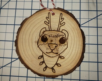 Ornament - Ferret w/ antlers on 3" wooden disc