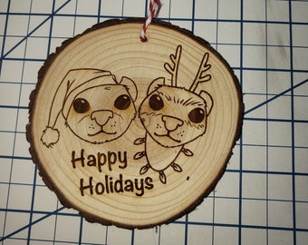 Ornament - Holiday Ferrets on 3" wooden disc