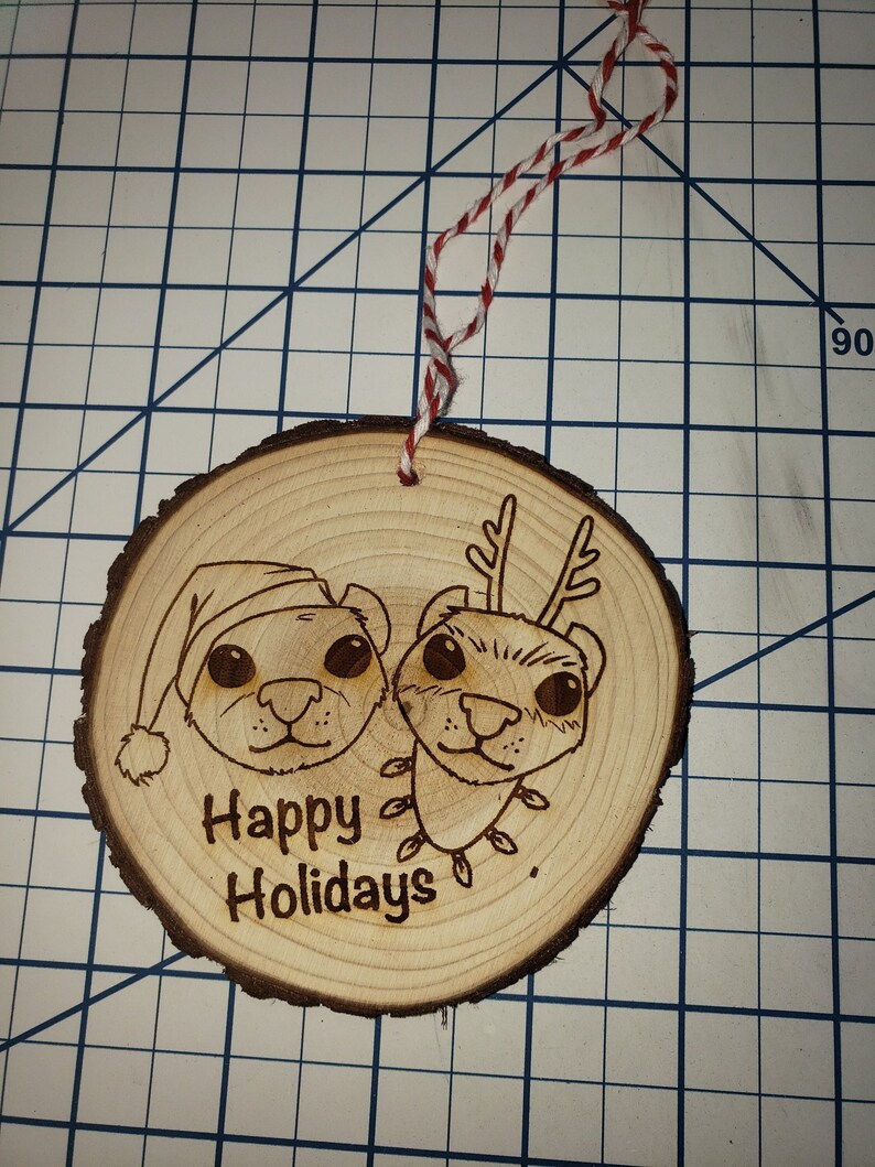 Ornament Holiday Ferrets on 3 wooden disc image 1