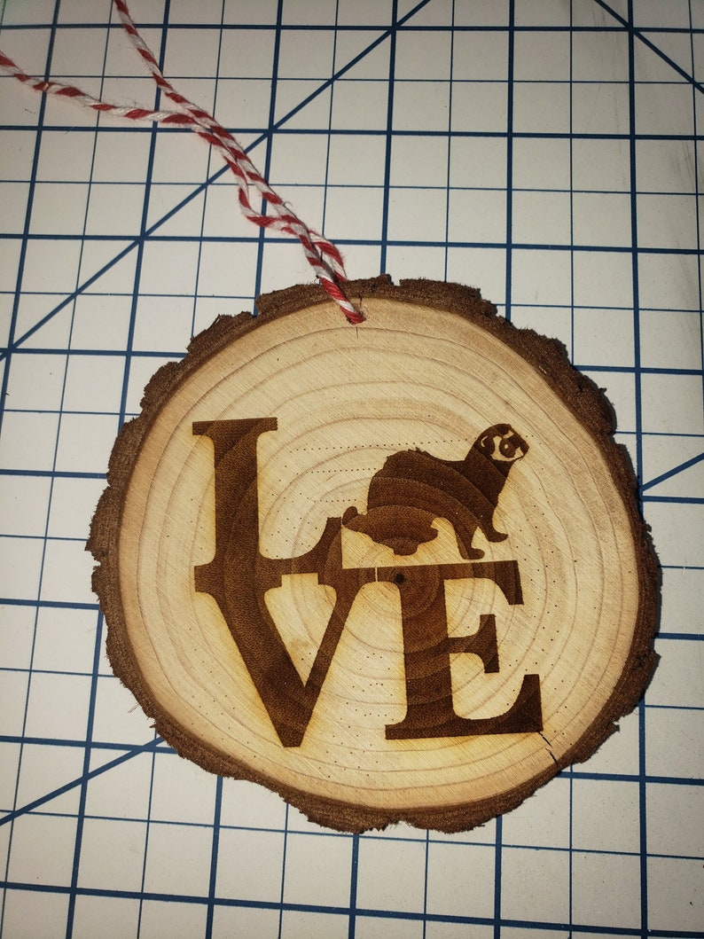 Ornament Ferret LOVE on 3 wooden disc image 1