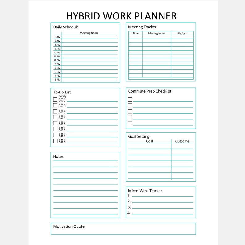 Wins Checklist.pdf Hybrid Work Planner Printable Turquoise PDF - Etsy