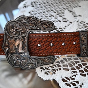Custom Western Belt Buckle Set: Hand Engraved Silver & Gold Rodeo Gift