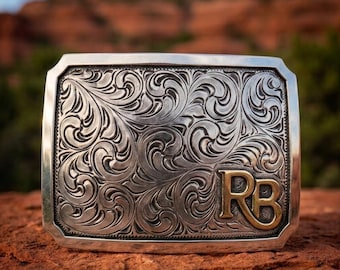 Custom Ranch Brand or Initials Belt Buckle – Hand Engraved Western Buckle – Personalized Initials or Brand Logo – Cowboy Buckle