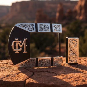 Custom Ranch Brand Buckle Set – Western Belt Buckle and Keeper – Personalized Cowboy Cowgirl Belt Buckle – Cattle Brand or Initial Buckle