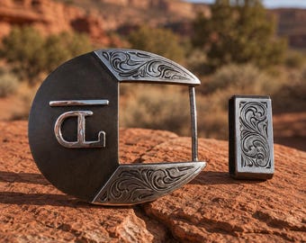 Anpassat Ranch Brand-spänneset – Western Belt Buckle & Keeper – Personligt spänne från boskapsmärket – Handgjord cowboy-gåva