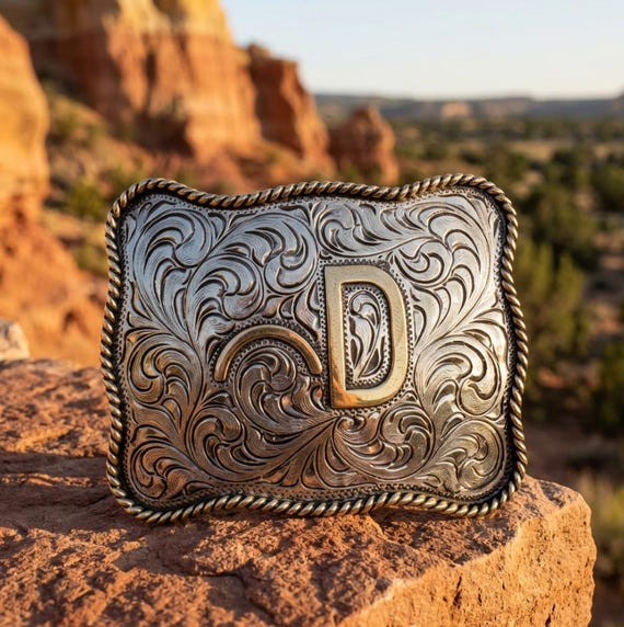 Personalized Ranch Brand Belt Buckle, Hand Engraved Western Buckle, Custom Cowboy Gift for Him and Her, Rodeo Trophy Style Initial Buckle
