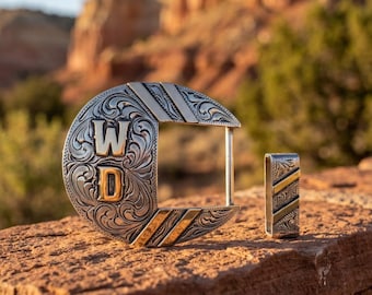 Custom Engraved Cowboy Belt Buckle Set: Silver & Gold, Fits 1.5" Belts