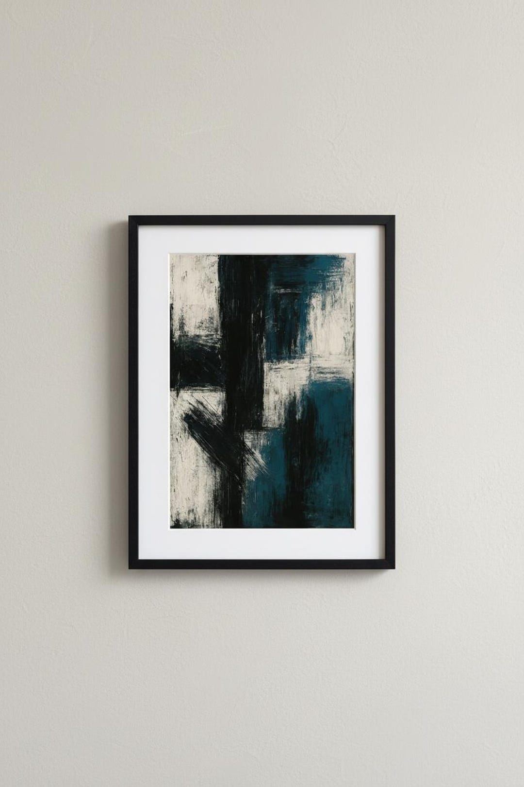 Abstract Expressionist Textured Wall Decor Design Reference: Fragmented Depths Abstract Expressionist Wall Art Dark Teal Black