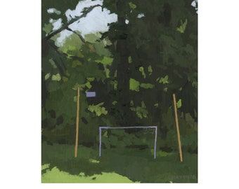 Woods with Soccer Goal - oil on panel