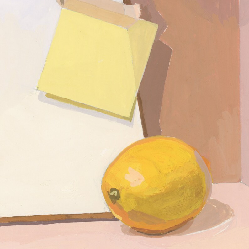 Lemon with Note Paper gouache on paper painting image 3