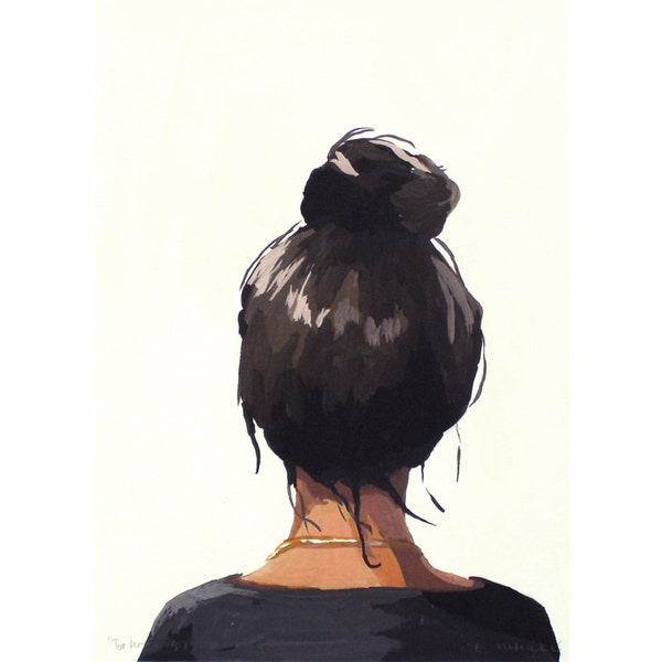 5x7" hair art - bun print - "Top Knot 37"
