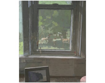 Window with Deer 3 - oil on canvas still life painting
