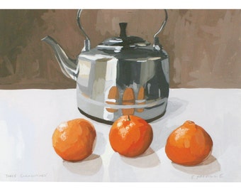 5x7" print - orange still life - "Three Clementines"