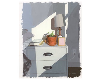 Bedside Table - gouache on paper painting