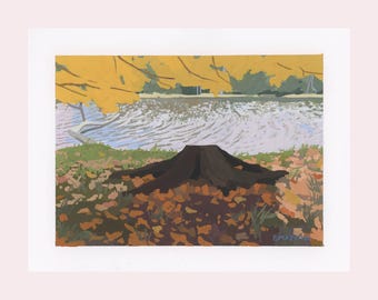 Ludington in Fall 4 - gouache on paper painting