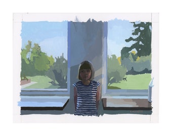Jo with Windows - gouache on paper painting