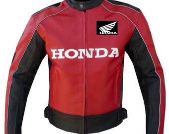 Honda Blue Cowhide Leather Motorcycle Jacket - Armored Biker Racing Gear