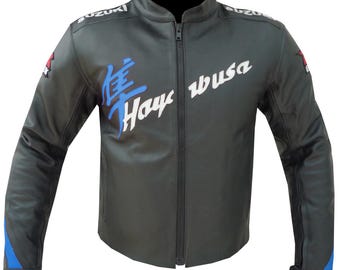 Suzuki Hayabusa Cowhide Leather Motorcycle Jacket with Armor